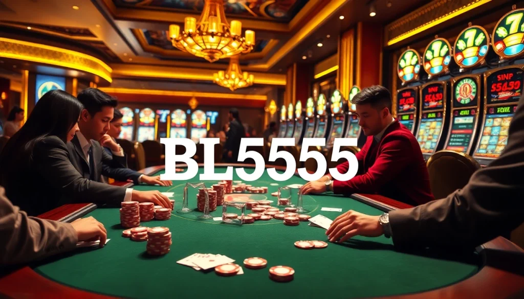 Exciting gaming action at BL555 Casino featuring poker, vibrant atmosphere, and high-stakes excitement.