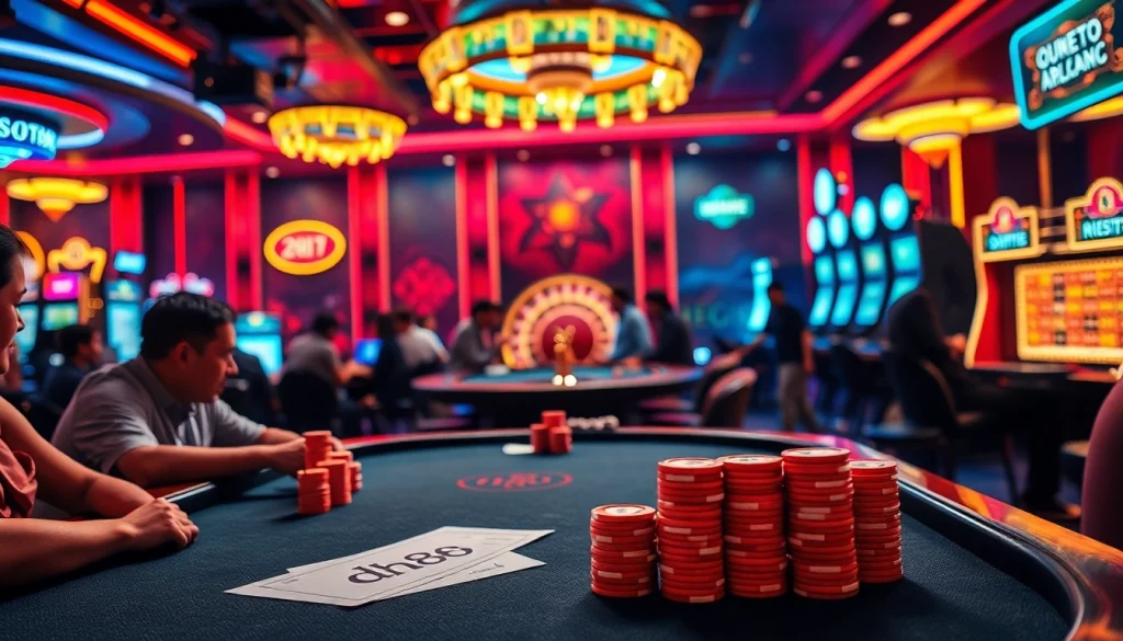Players at a casino table experiencing thrilling action with dh88 betting slips in front of them.