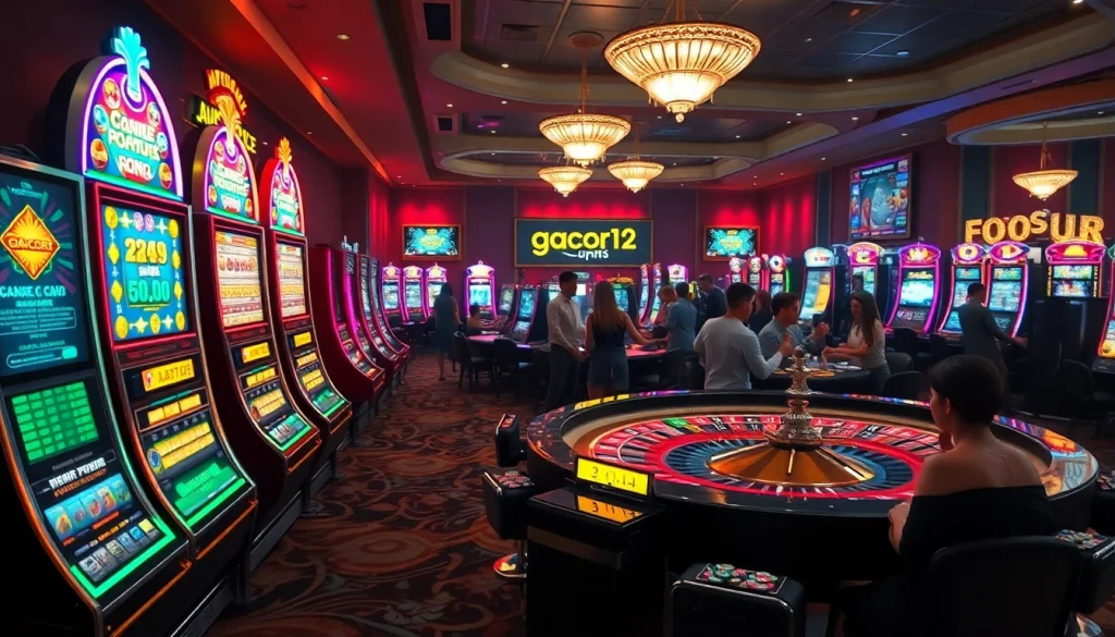 Gacor123 slots ignite excitement as players spin to win at vibrant casino machines.